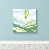 Hot Air Balloon | Groene Waterverf landschap Canvas Afdruk (Insitu (Houten vloer))