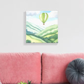 Hot Air Balloon | Groene Waterverf landschap Canvas Afdruk (Insitu (Woonkamer))
