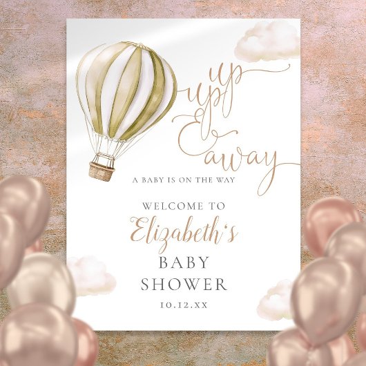 Hot Air Balloon Neutral Baby Shower Welcome Sign Poster