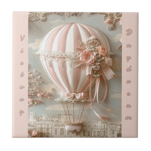 Hot Air Balloon Parisian Soft Pink Customizable  Tegeltje (Voorkant)