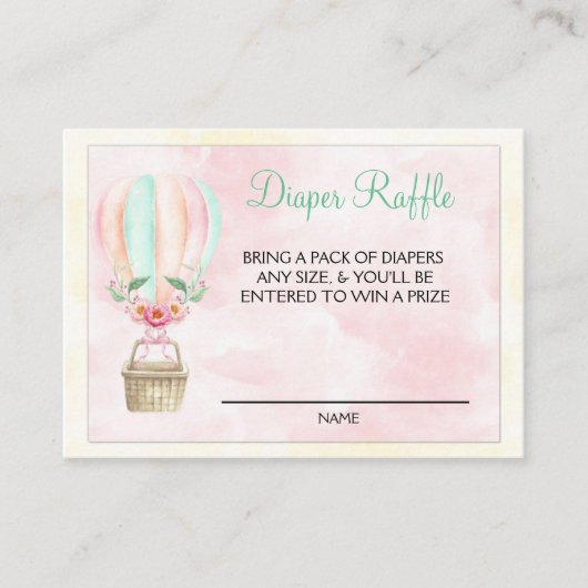 Hot Air Balloon Pink Peach Luier Raffle Ticket Informatiekaartje (Voorkant)