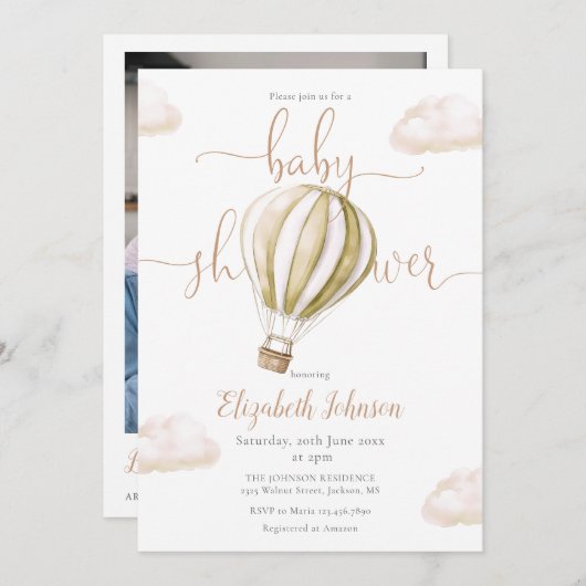 Hot Air Balloon QR Code Photo Baby Shower Kaart (Voorkant / Achterkant)