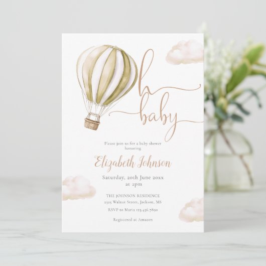 Hot Air Balloon QR Code Photo Baby Shower Kaart (Staand voorkant)