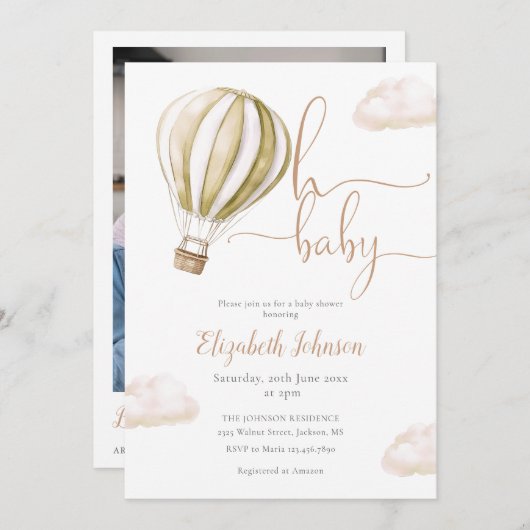 Hot Air Balloon QR Code Photo Baby Shower Kaart (Voorkant / Achterkant)