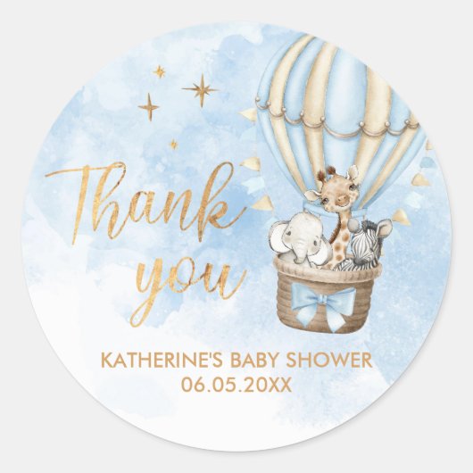 Hot Air Balloon Safari Baby shower Dank u Ronde Sticker (Voorkant)