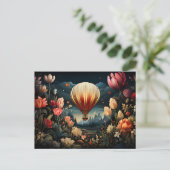 hot air balloon surrounded by flowers dark colors briefkaart (Staand voorkant)