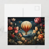 hot air balloon surrounded by flowers dark colors briefkaart (Voorkant / Achterkant)