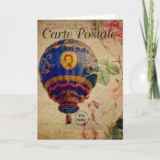 Hot Air Balloon Vintage French Postcard Card Kaart (Voorkant)