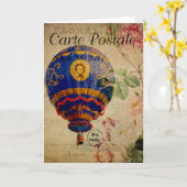 Hot Air Balloon Vintage French Postcard Card Kaart (Gele Bloem)