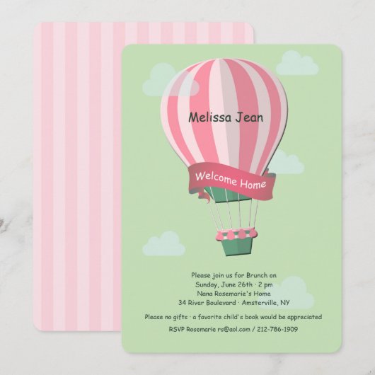 Hot Air Balloon Welcome Baby Invitation Kaart (Voorkant / Achterkant)
