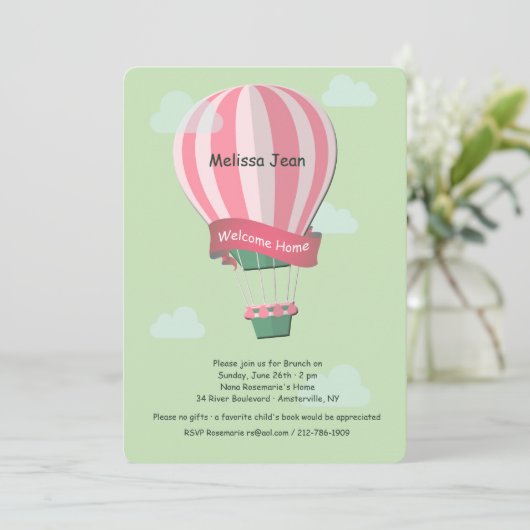 Hot Air Balloon Welcome Baby Invitation Kaart (Staand voorkant)