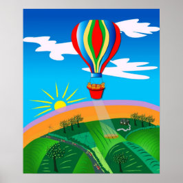 Hot Air Ballooning Folk Art Poster