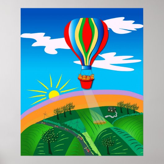 Hot Air Ballooning Folk Art Poster (Voorkant)