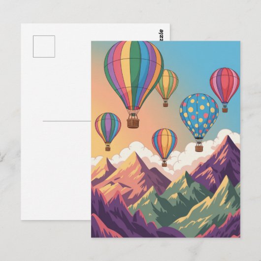 Hot air balloons over mountains Puzzle Briefkaart (Voorkant / Achterkant)