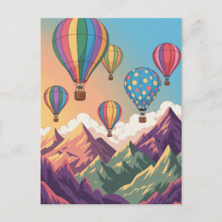 Hot air balloons over mountains Puzzle Briefkaart