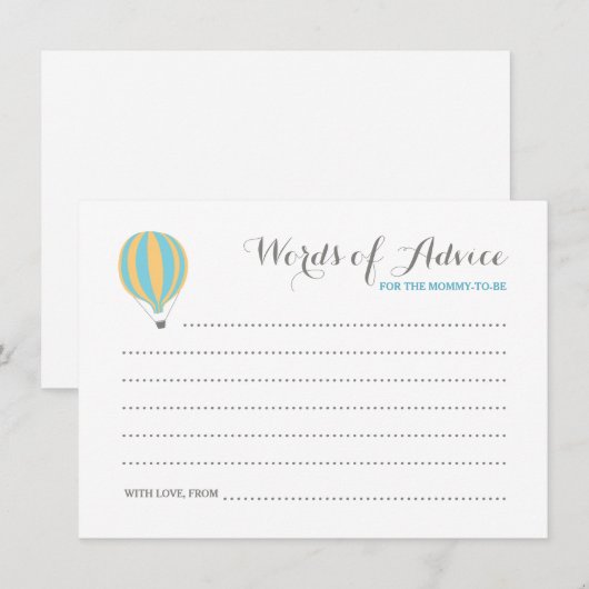 Hot Air Blue-ballonjongen woorden van Kaarten voor (Voorkant / Achterkant)