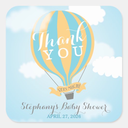 Hot Air Blue Yellow ballon Dank u Stickers (Voorkant)