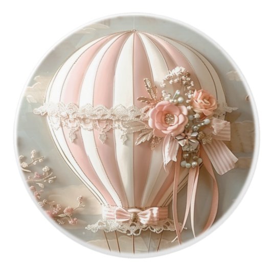 Hot Air Parisian Balloon Soft Pinks Baby Room Keramische Knop (Voorkant)
