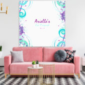 Hot Aqua Swirls Sterren Bat Mitzvah Inloggen Board Canvas Afdruk (Insitu (Woonkamer))