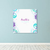 Hot Aqua Swirls Sterren Bat Mitzvah Inloggen Board Canvas Afdruk (Insitu (Houten vloer))
