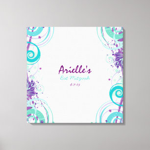 Hot Aqua Swirls Sterren Bat Mitzvah Inloggen Board Canvas Afdruk