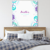 Hot Aqua Swirls Sterren Bat Mitzvah Inloggen Board Canvas Afdruk (Insitu (Slaapkamer))