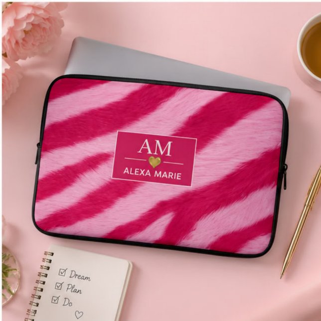 Hot Baby Pink Faux Fur Zebra Stripe  Soft Glam  Laptop Sleeve (Creator heeft geüpload)
