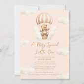 Hot Ballon Teddy Bear Meisje Baby shower Invitatio Kaart (Voorkant)