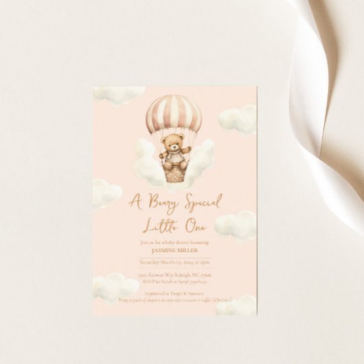 Hot Ballon Teddy Bear Meisje Baby shower Invitatio Kaart