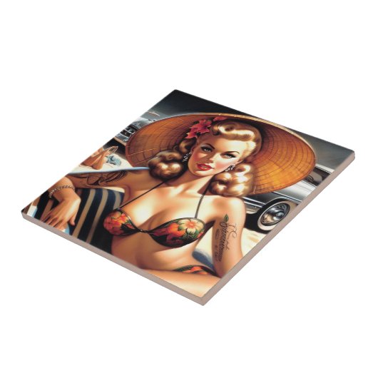 Hot Beach Pin-up Tegeltje (Zijkant)