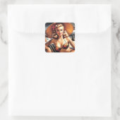 Hot Beach Pin-up Vierkante Sticker (Tas)