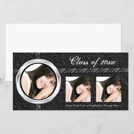 Hot Black Afstuderen Aankondiging Fotokaart (Voorkant / Achterkant)