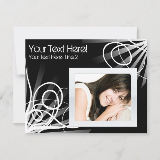 Hot Black en White Swirl Photo Party Invitation Kaart (Voorkant)