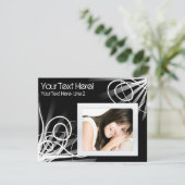 Hot Black en White Swirl Photo Party Invitation Kaart (Staand voorkant)