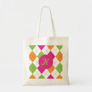 Hot-Bleek roze, groen en blauw Damask Tote Bag
