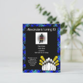 Hot Blue Boy's Foto Bowling Party Uitnodiging (Staand voorkant)