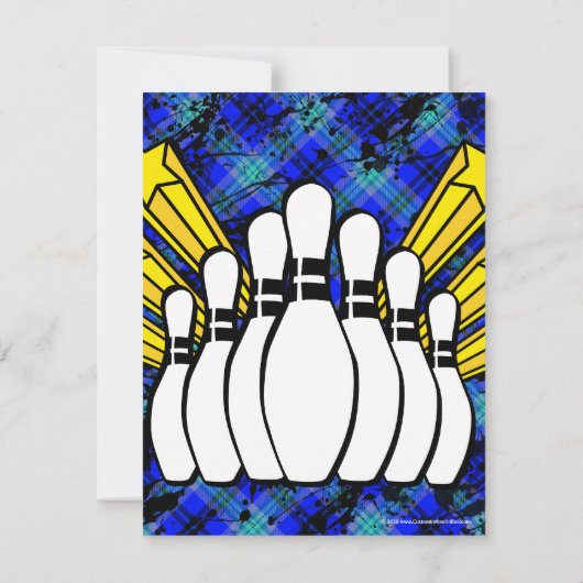 Hot Blue Boy's Foto Bowling Party Uitnodiging (Achterkant)