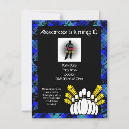 Hot Blue Boy's Foto Bowling Party Uitnodiging