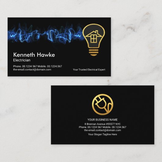 Hot Blue Electrical Lightning Bulb Home Visitekaartje (Voorkant / Achterkant)