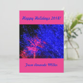 Hot Blue en Roze kerstboomverlichting Feestdagenkaart (Staand voorkant)