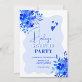 Hot blue wavy lijst boho floral Sweet 16 Kaart (Voorkant)