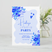 Hot blue wavy lijst boho floral Sweet 16 Kaart (Staand voorkant)