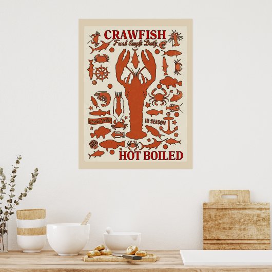 Hot-boiled Crawfish Sign. Poster (Keuken)