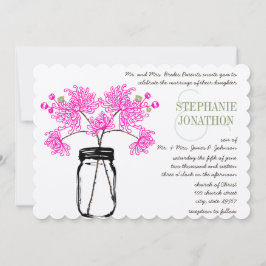 Hot Bright Roze Mason Jar Wildflower Wedding Kaart