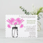 Hot Bright Roze Mason Jar Wildflower Wedding Kaart (Staand voorkant)