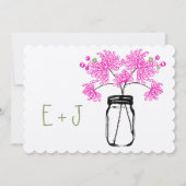 Hot Bright Roze Mason Jar Wildflower Wedding Kaart (Achterkant)