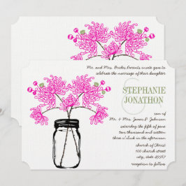 Hot Bright Roze Mason Jar Wildflower Wedding Kaart