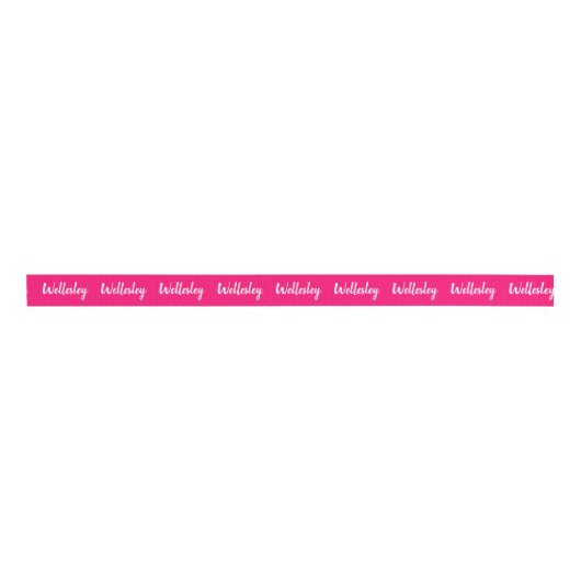 Hot-Bright roze met White Script Name Fun Grosgrain Lint (Voorkant)