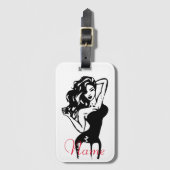 Hot Brunette in het zwart Thunder_Cove Bagagelabel (Voorkant (verticaal))