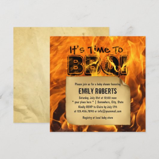 Hot-Burning Fire BBQ Baby Shower-uitnodigingen Kaart (Voorkant / Achterkant)